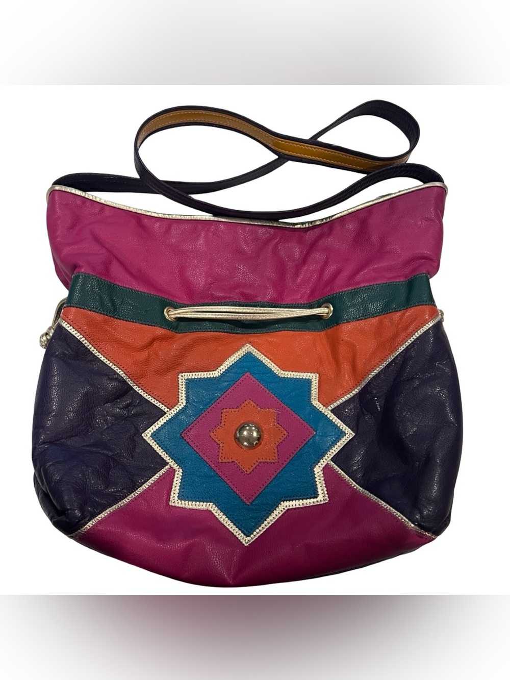 Vintage Genuine Leather Reem Colorblock Shoulder Bag Purse Made in USA Lg